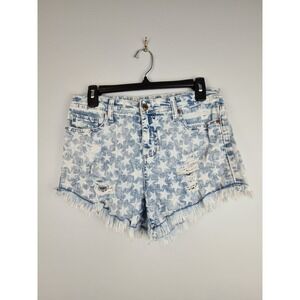 Mossimo Women's 6/28 High Rise‎ Short Short Blue Jean Shorts Stars And Stripes